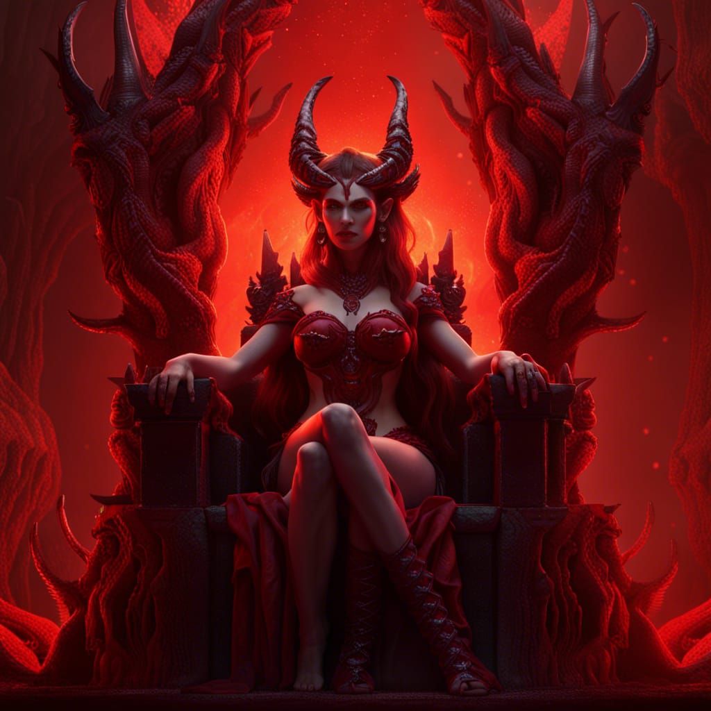Lilith Goddess in Red Sunset Underworld Throne