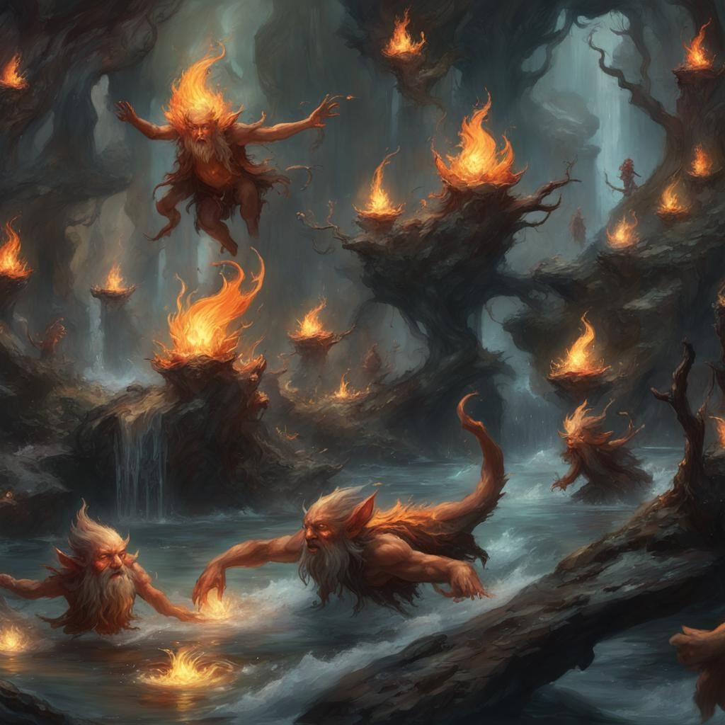 Ethereal Marvels of Elemental Beings in Fiery Splendor