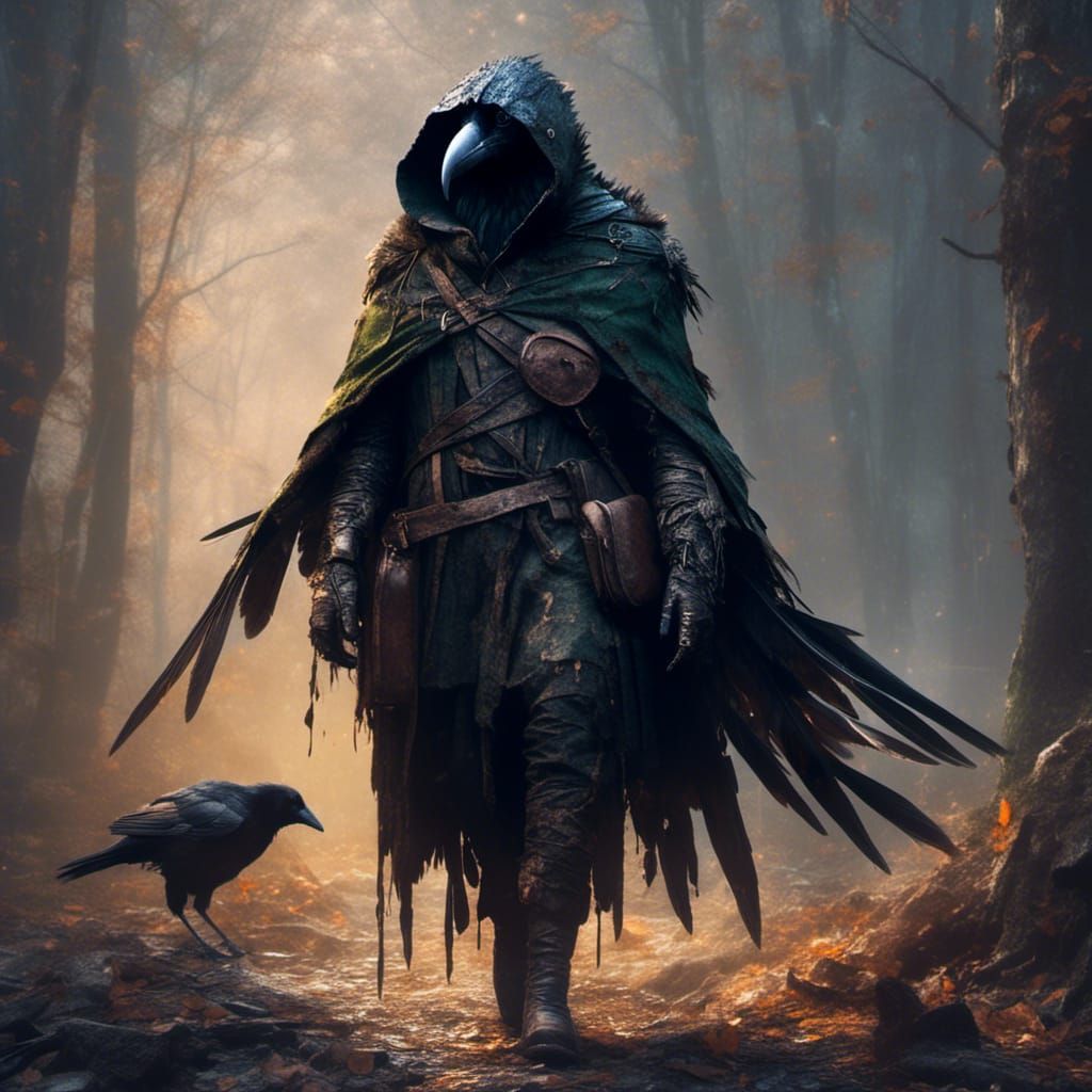 Dark Fantasy Crow Bard in Splendid Attire