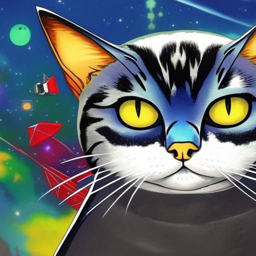 Cute Domestic Cat in Dystopian Biopunk Landscape