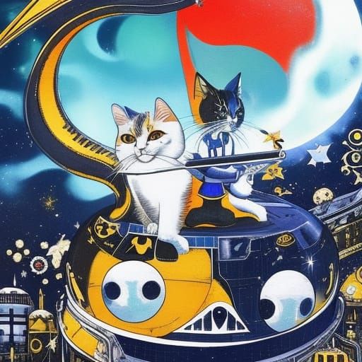 Biopunk Cat Space Pirate in Detailed Painting