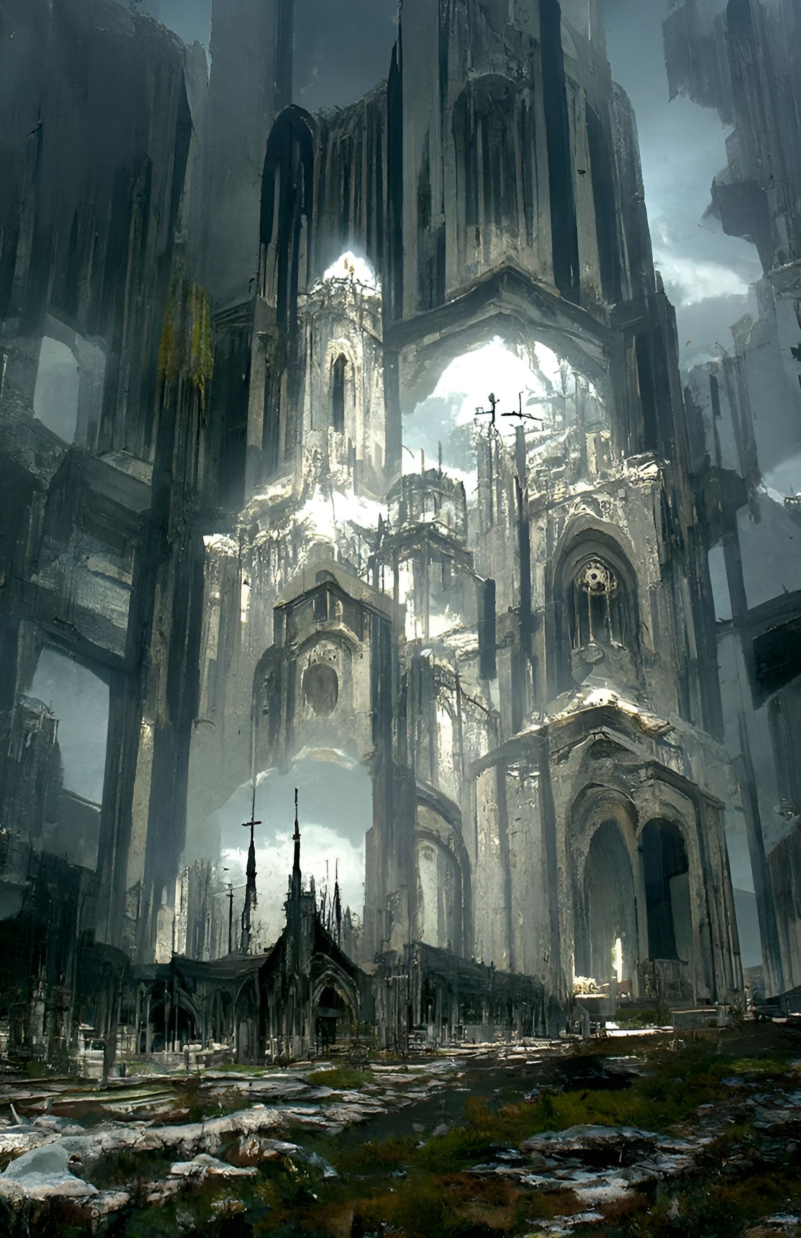 Ethereal Cathedral Landscape in Cyberpunk Aesthetic