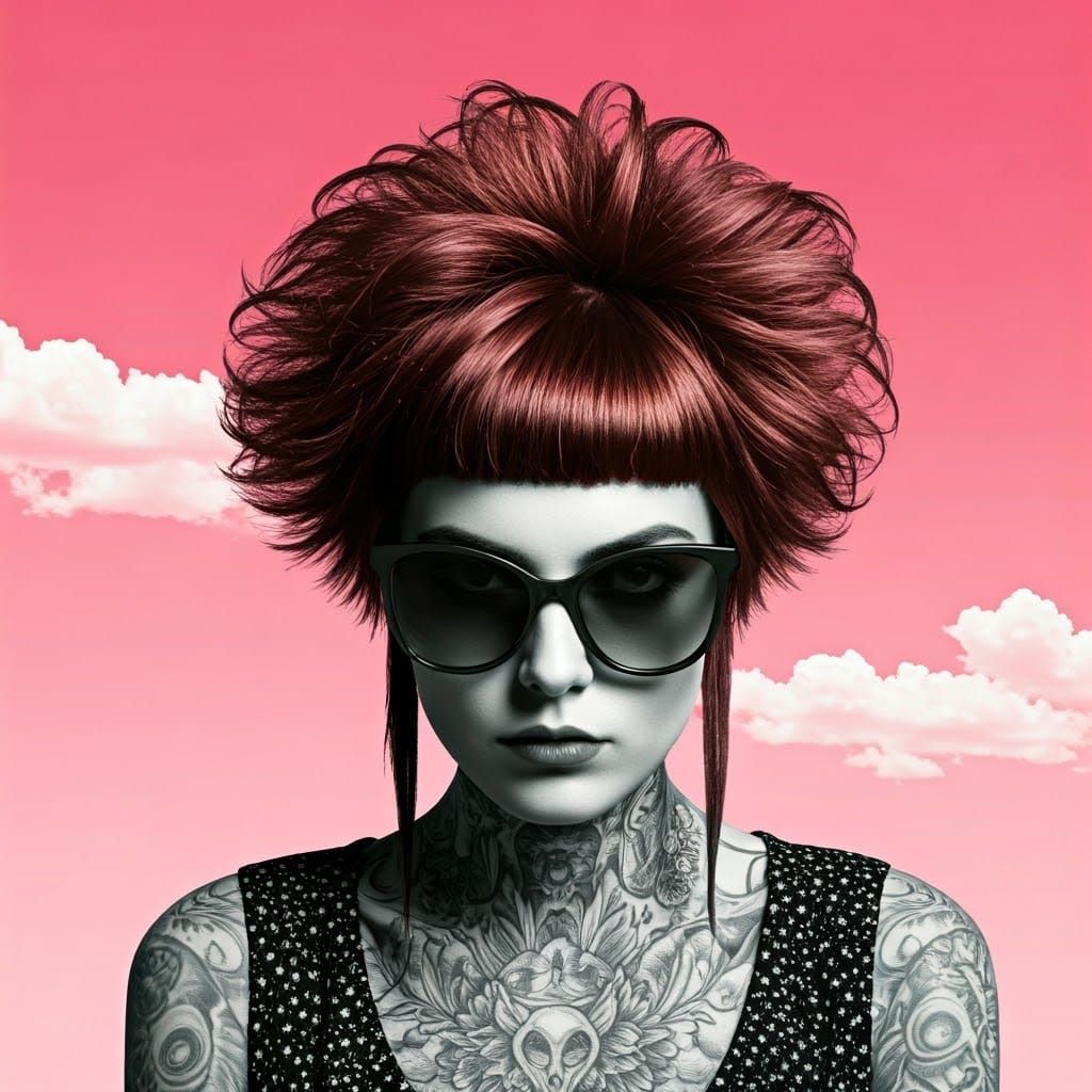 Surreal Bohemian Punk Fairy in Pink Skied Collage