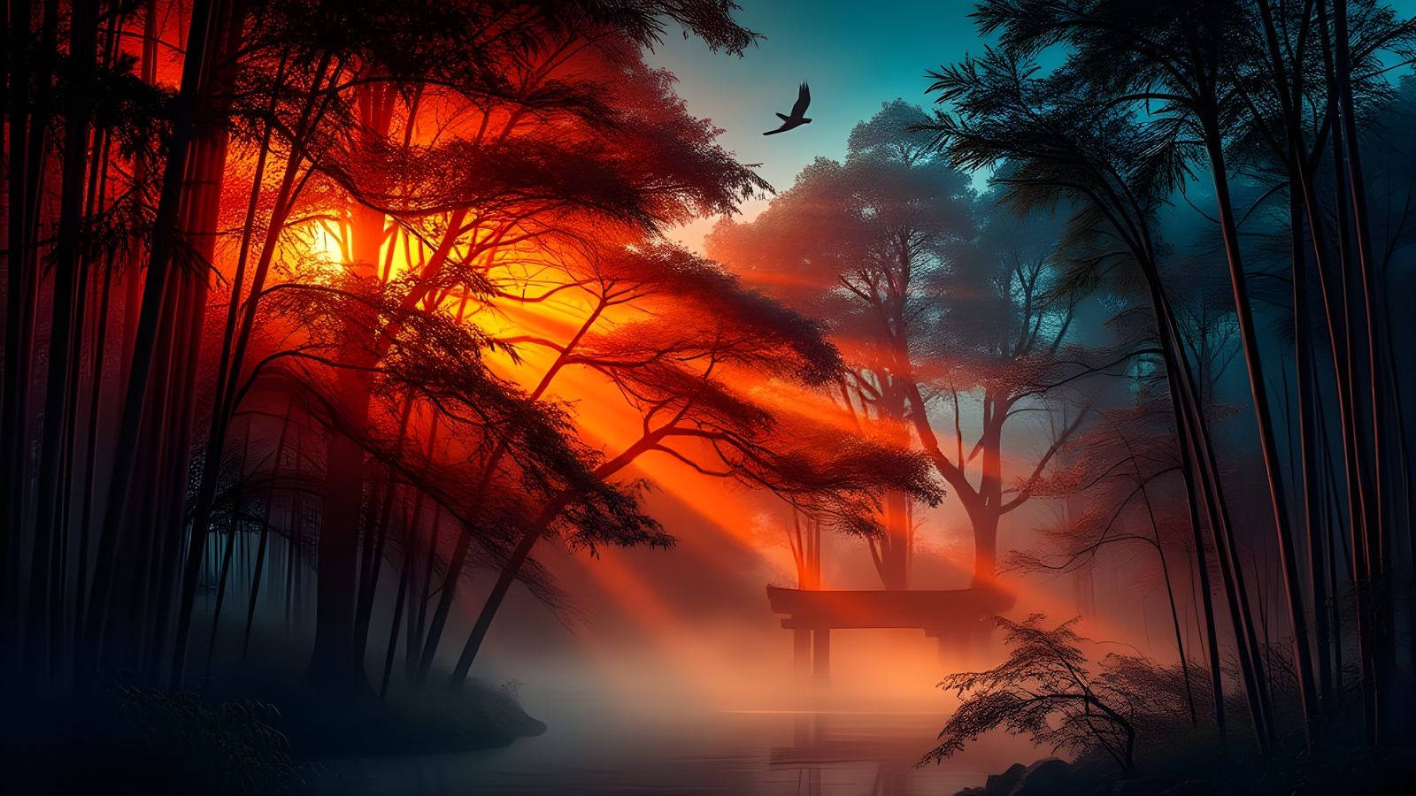 Surreal Japanese Garden Basks in Warmth of Golden Hour