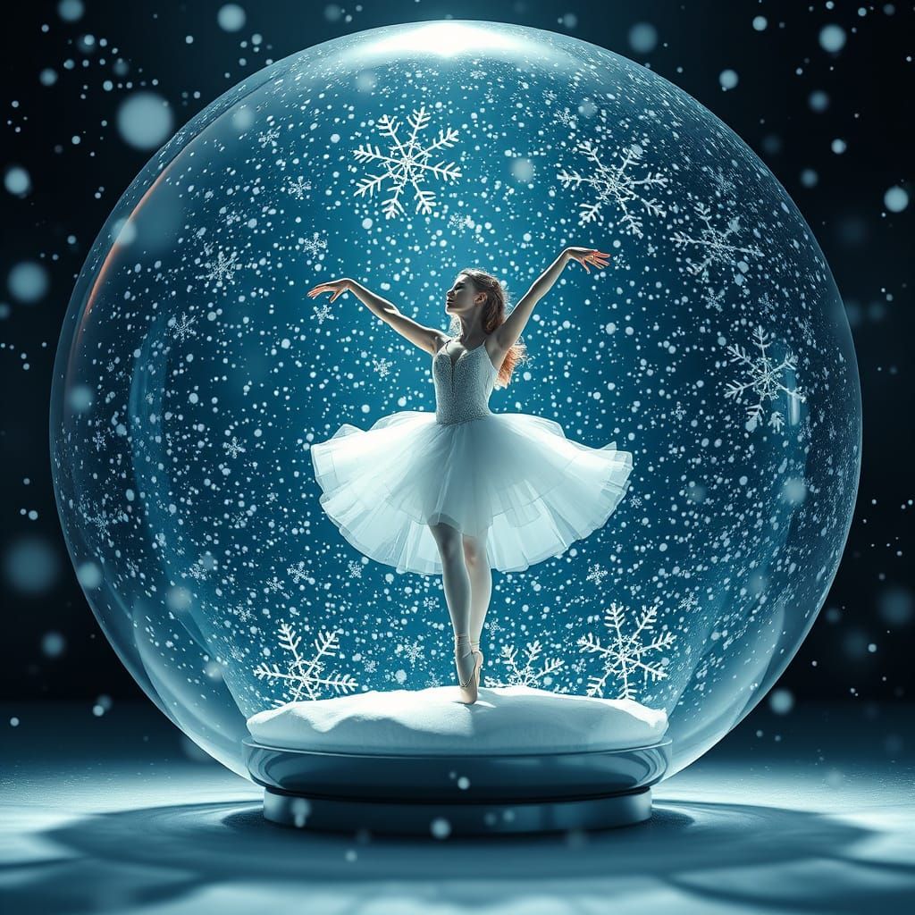 Ballerina Dancing in Snowflakes Inside Crystal Ball
