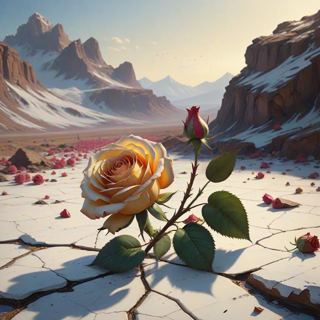 Rose of Life and Death in Sci-Fi Oil Painting