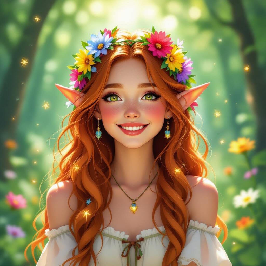 Ginger Spring Elf Maiden in Enchanted Forest