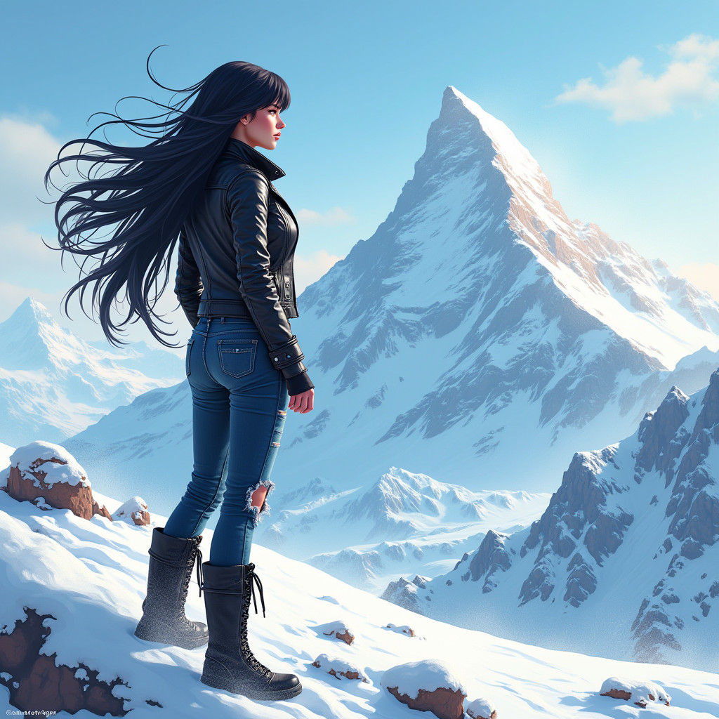 Epic Adventure in Snow-Capped Peaks Cyberpunk Style