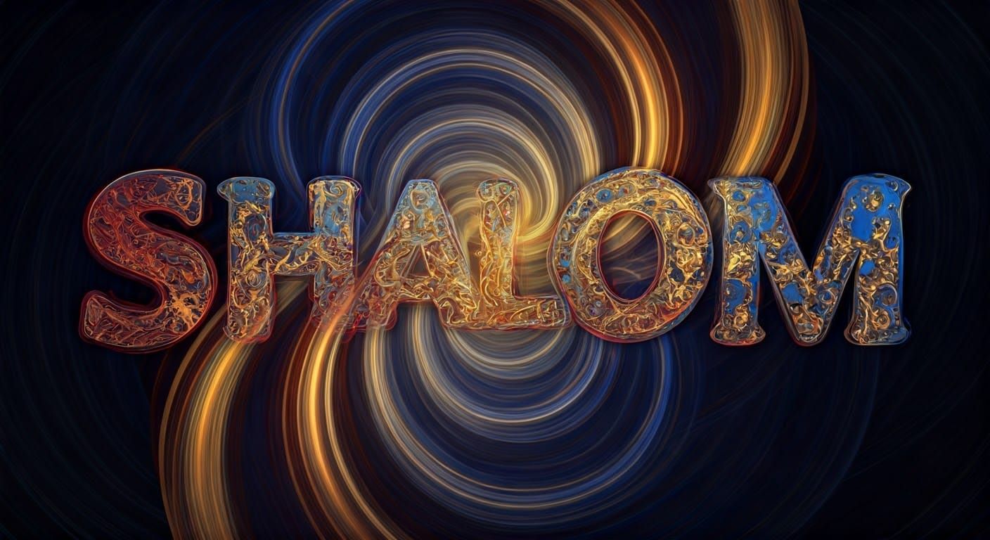 Vibrant Jewish Art Piece with Swirling Letters