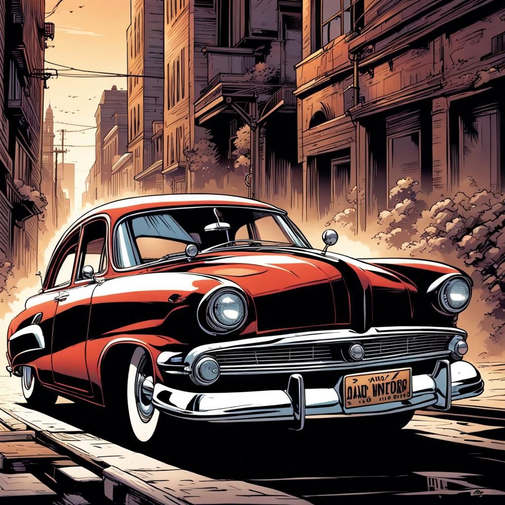 Vibrant Car in Comic Book Art Style
