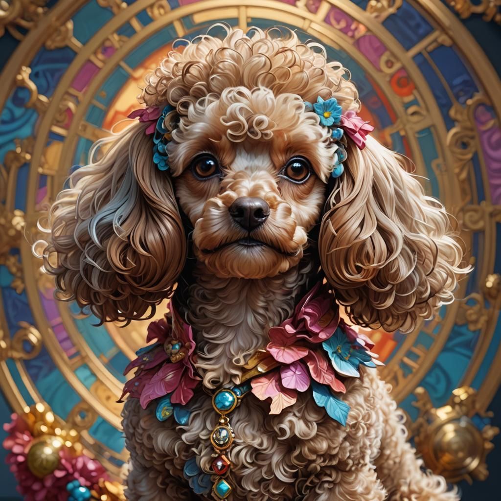 Stunning Toy Poodle Portrait in Triadic Color Palette