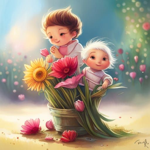 Vibrant Bouquet Blooms in Whimsical Sparkle