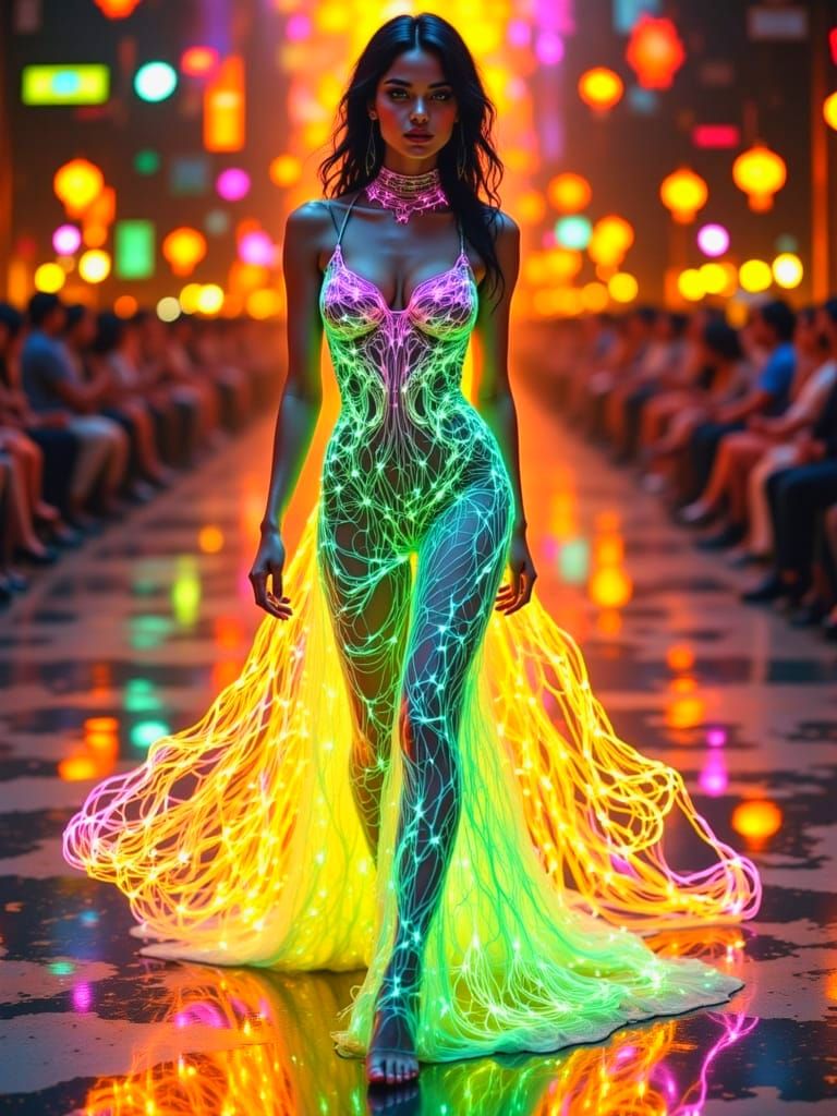 Surreal East Asian Goddess in Cyberpunk Evening Gown