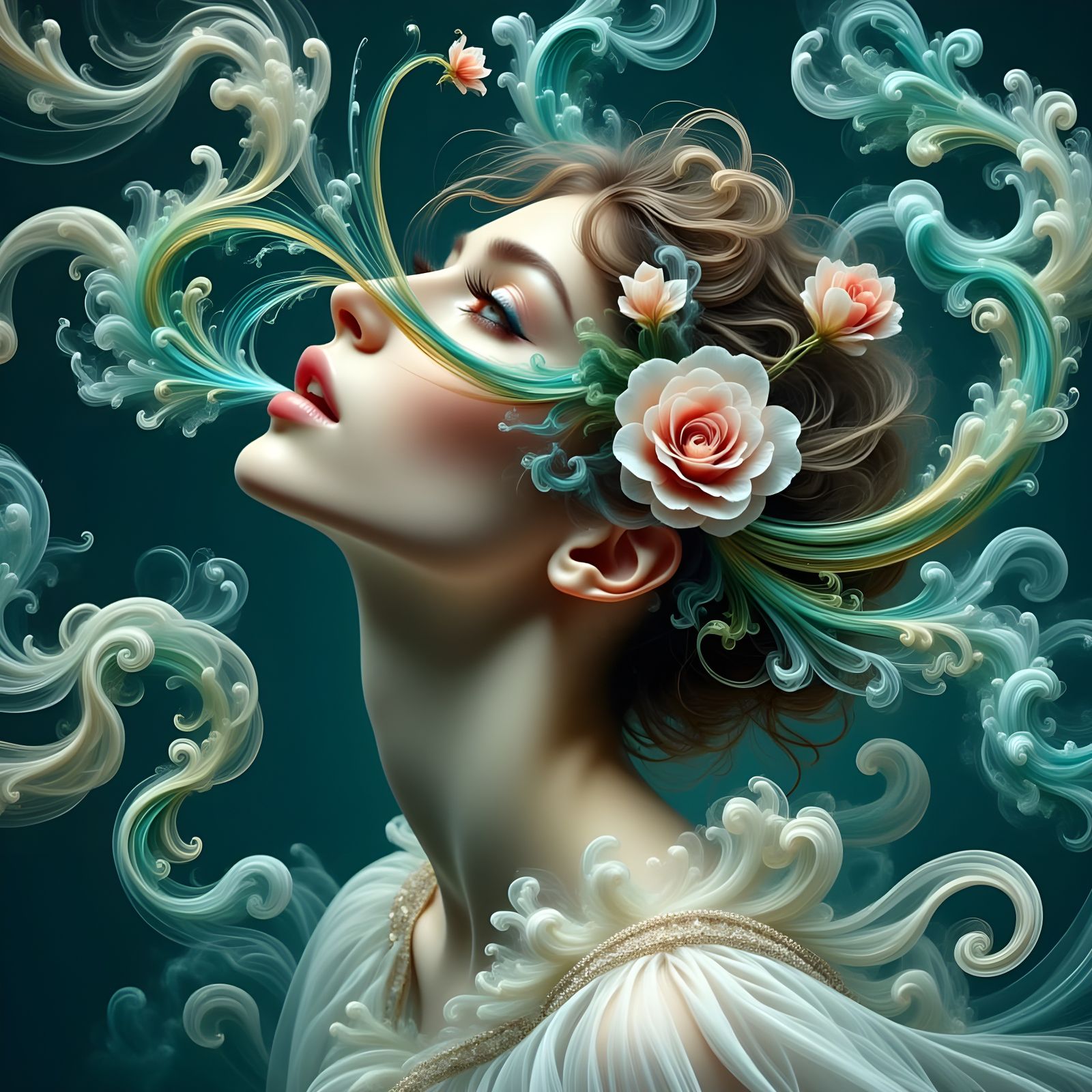 Ethereal Woman with Tentacles in Surrealist Style