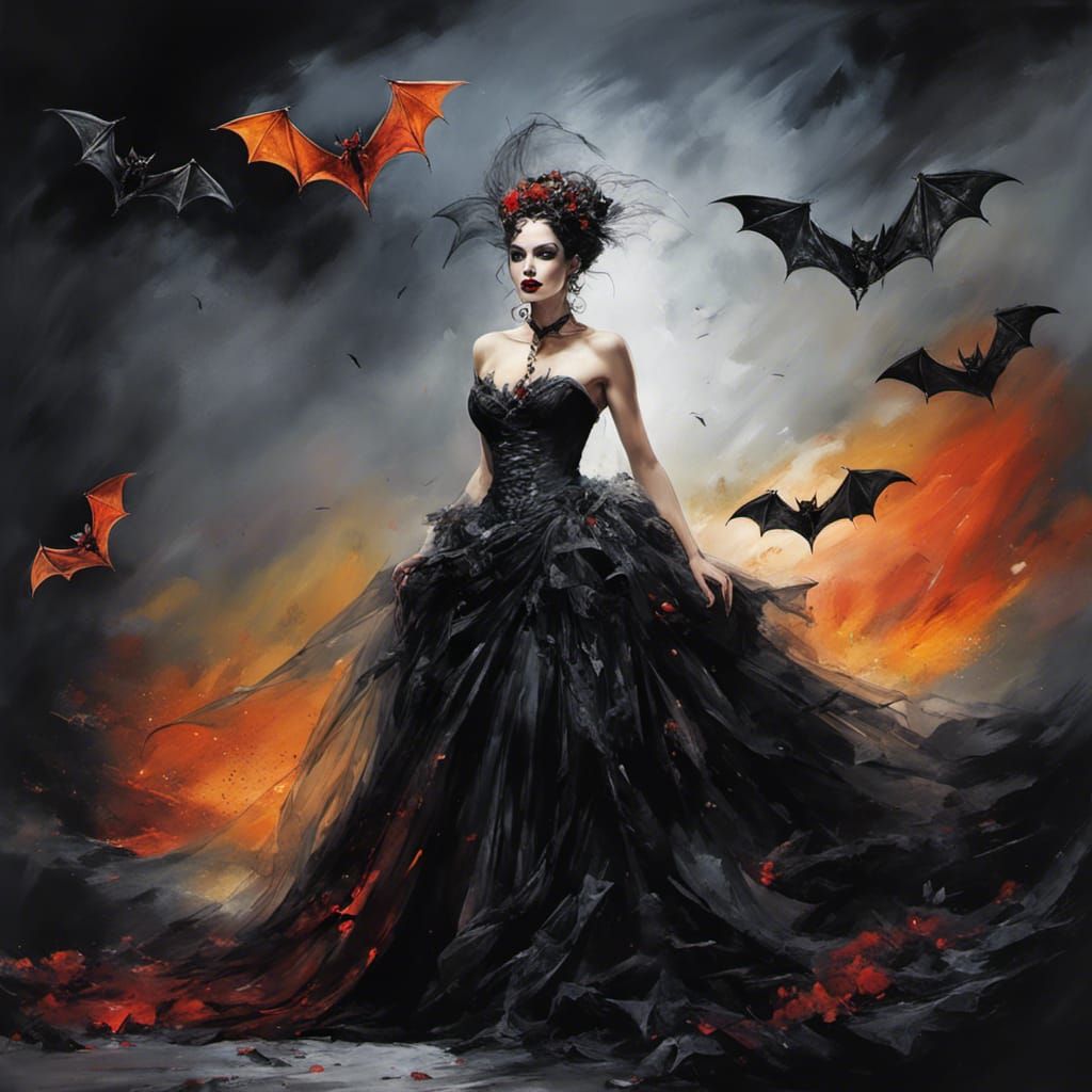 Dark Rainbow Vampire Bride Transformation in Gothic Art