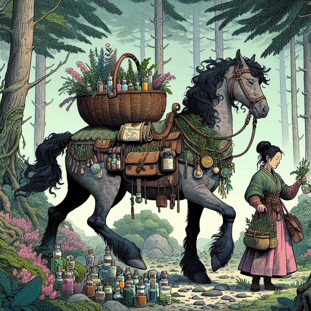 Asian Centaur Herbalist in Ancient Forest