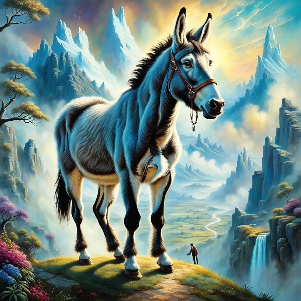 A fantasy fluffy expectantly donkey