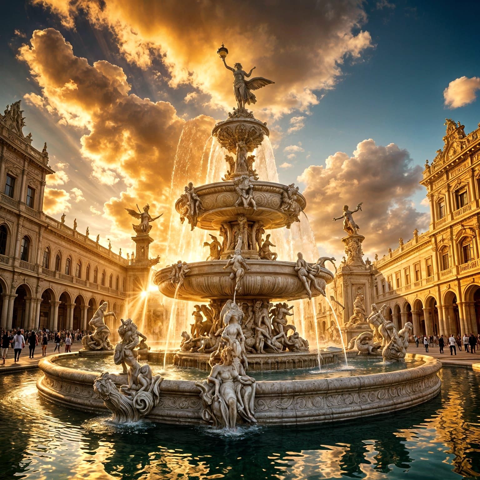 Baroque Fountain with Surreal Sculptures