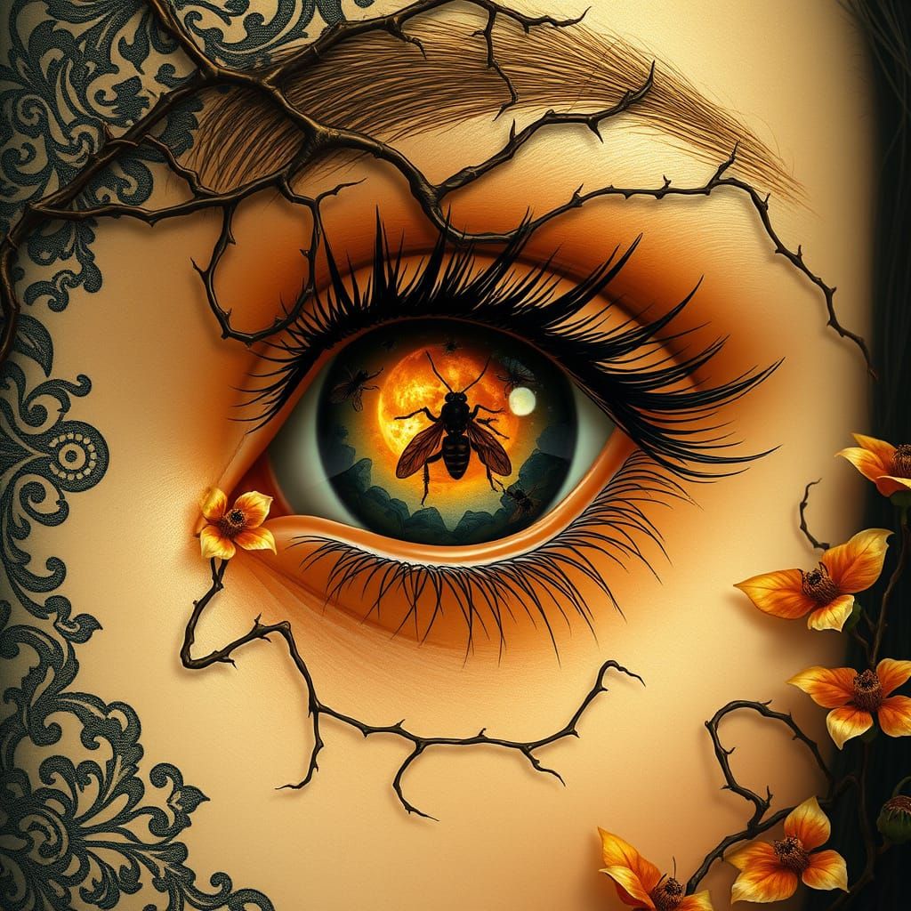 Mystical Eye with Wasp Garden in Gothic Art Style