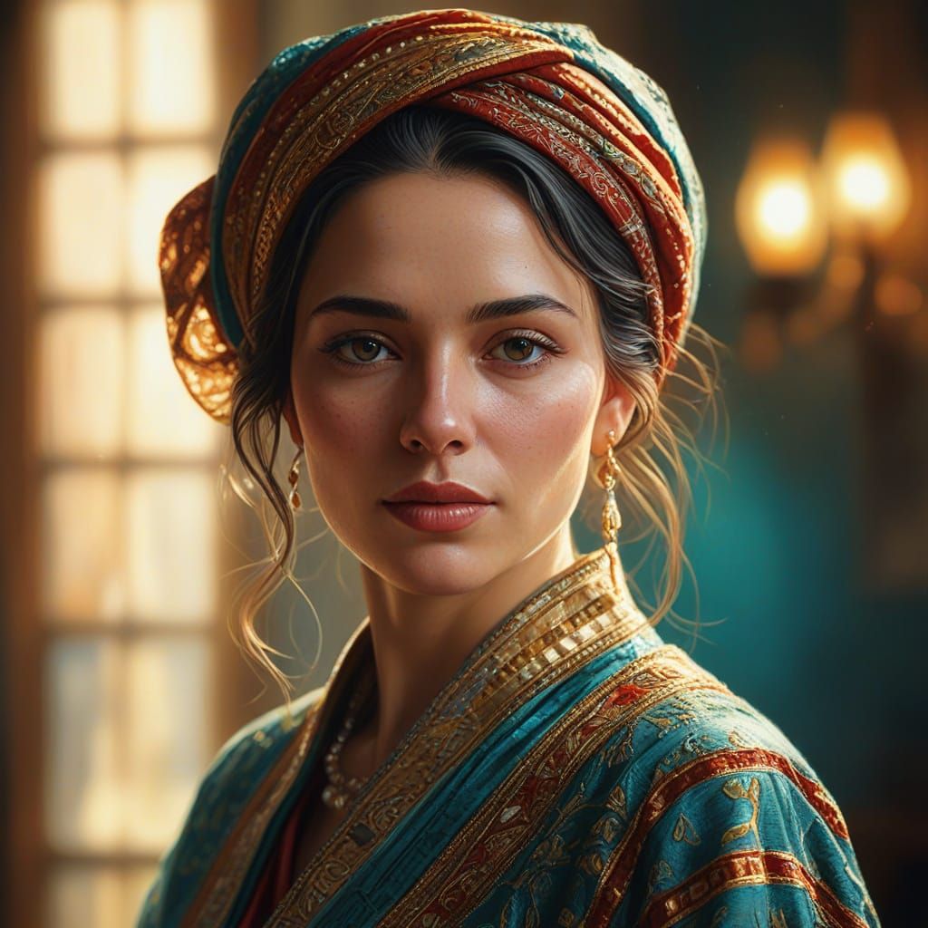 Intricate Portrait in Hyperrealistic Oil Painting Style