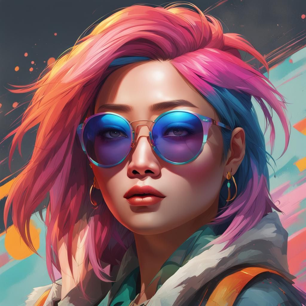 Exotic Female Portrait in Vibrant Colors and Dynamic Lightin...