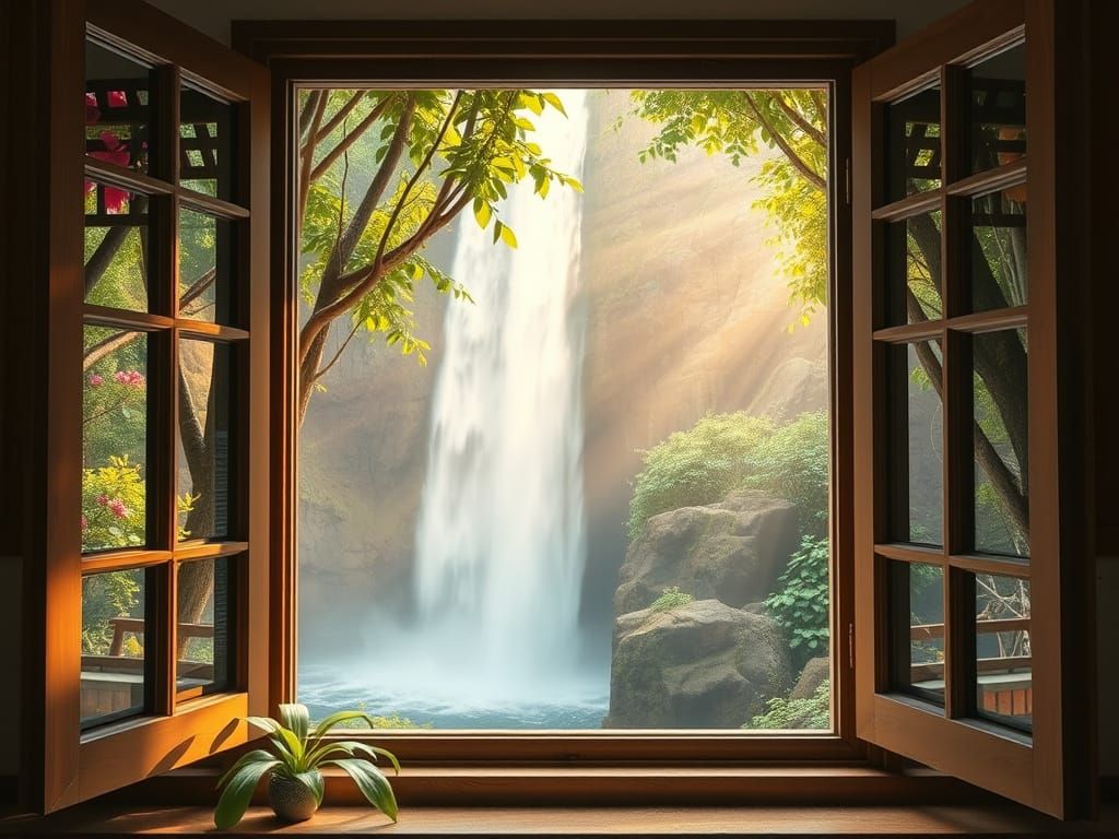 Whimsical Window to a Tropical Oasis in Exquisite Detail