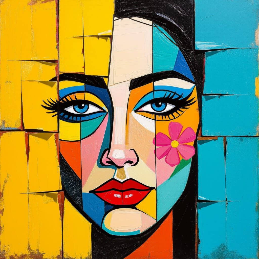 Colorful Cracked Paint Portrait in Neo-Impressionism Style