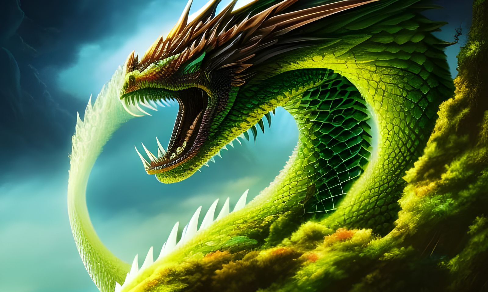 Majestic Green Dragon Amidst Forgotten Realms Fantasy Landsc...