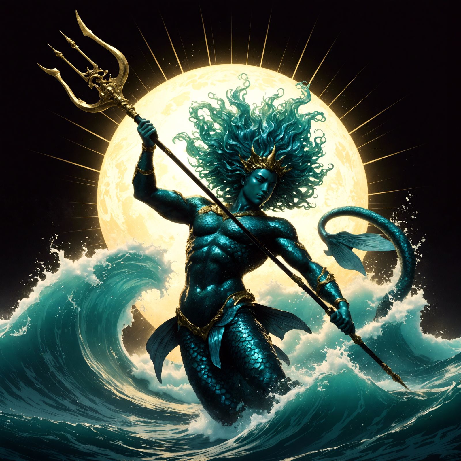 Divergent Oceanic God Emerges in Vaporwave Splendor