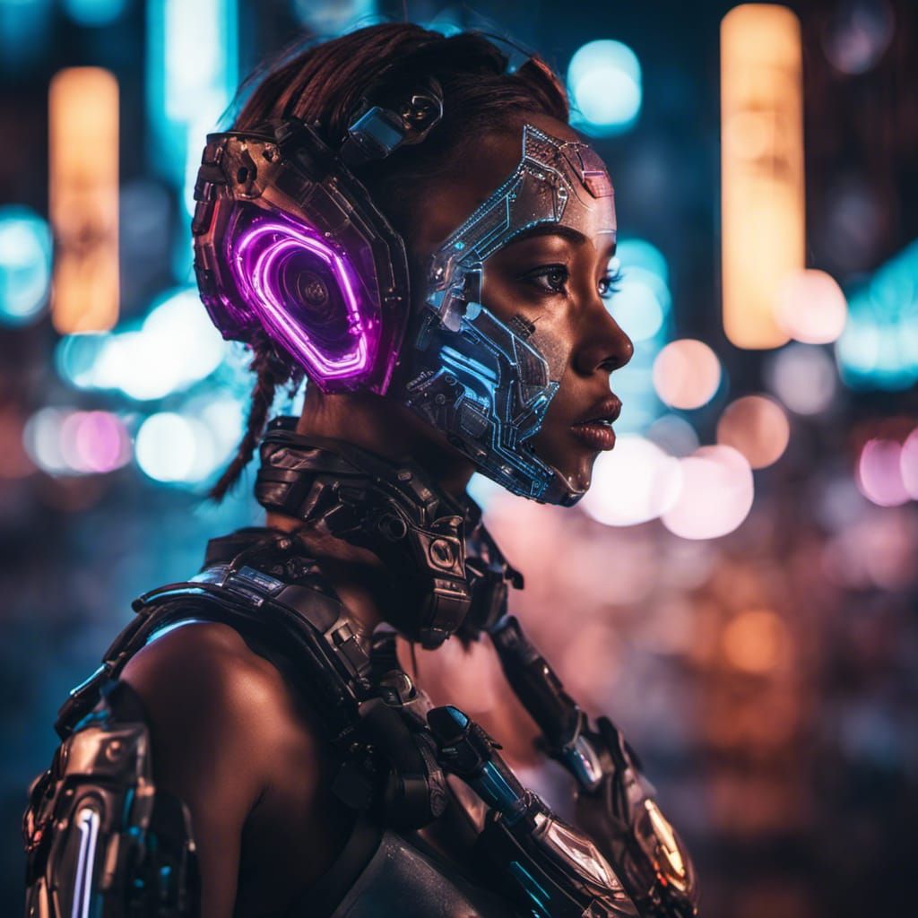 Cyberpunk Girl in Neon Cityscape at Night
