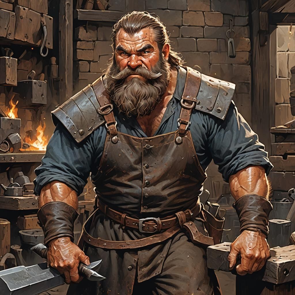 Determined Dwarf Blacksmith in Intense Forge Scene