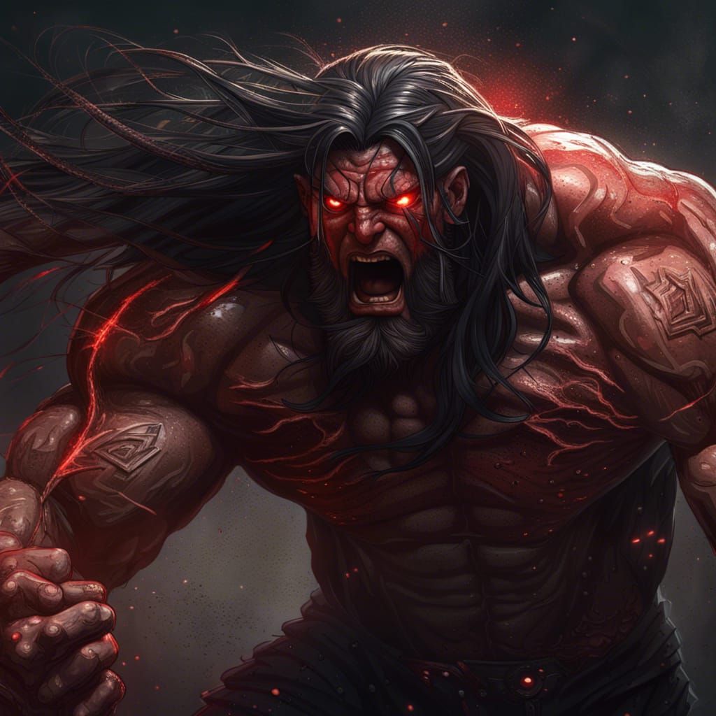 Aggressive Dark Fantasy Warrior in a Fury