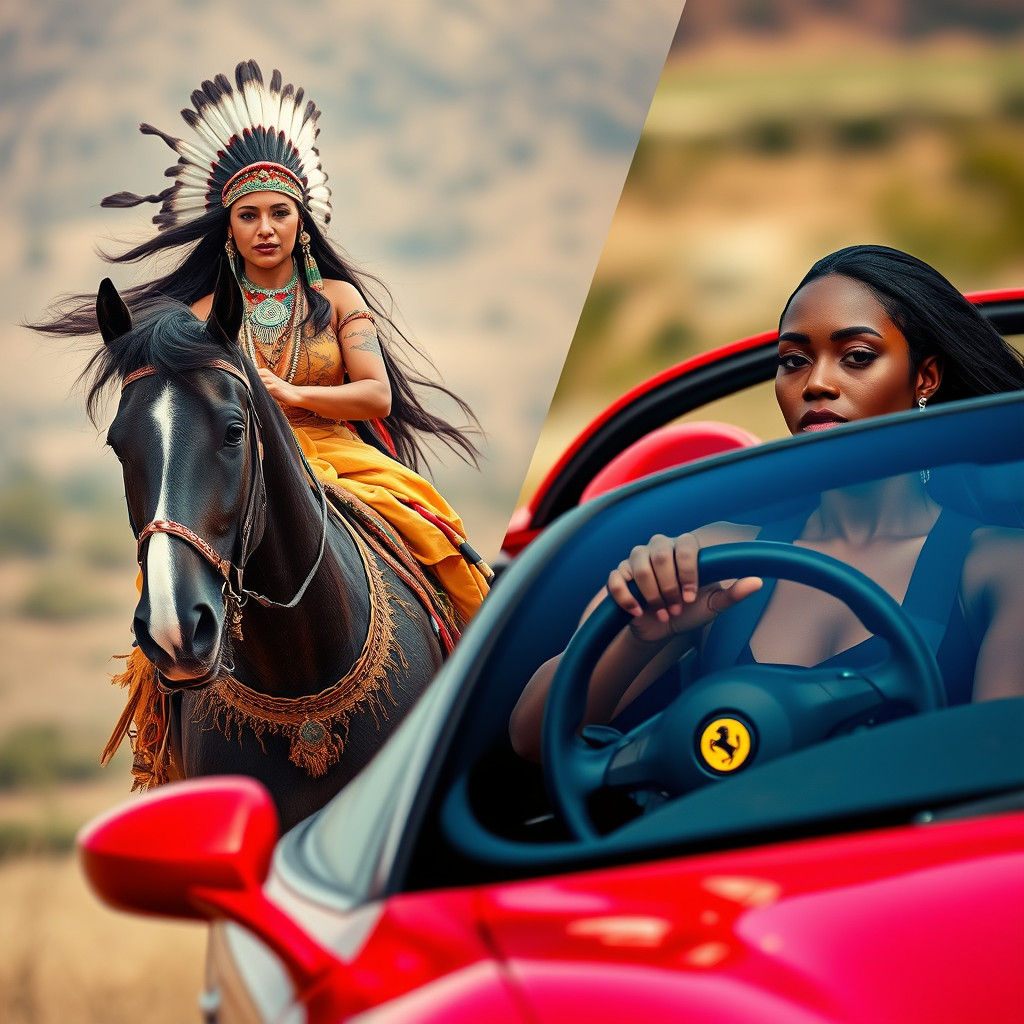 Elegant Women in Cultural Contrast - A Comanche Indian and a...