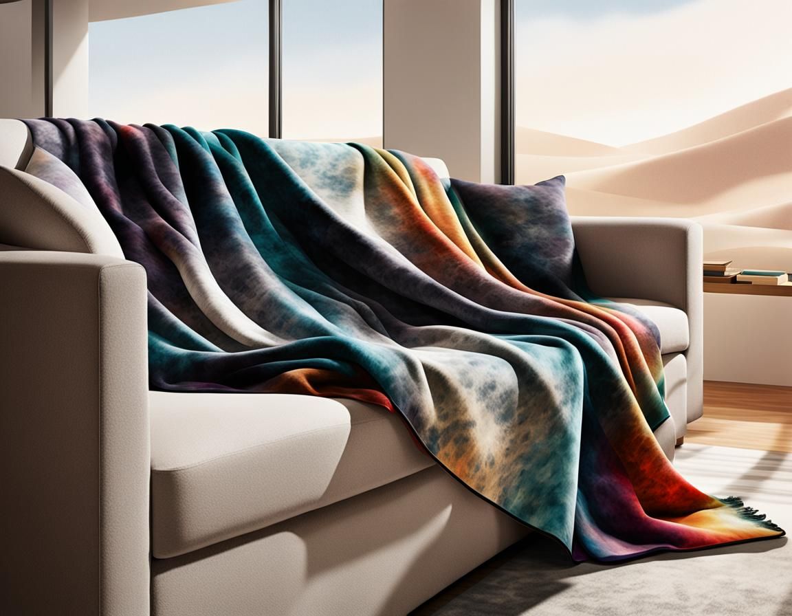 Hyper-Realistic Sofa Scene in Triadic Colors