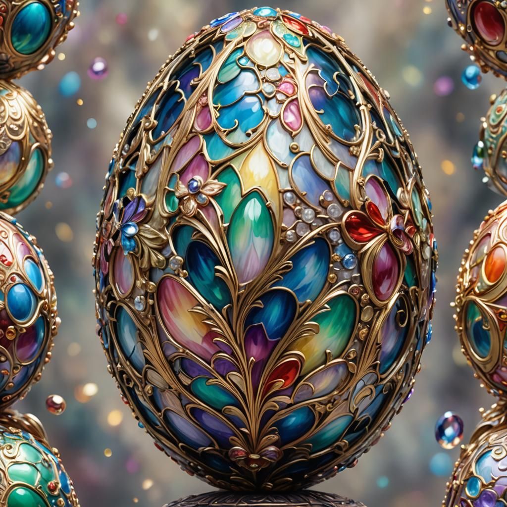 Vibrant Fabergé Easter Egg in Ethereal Oil Painting Style