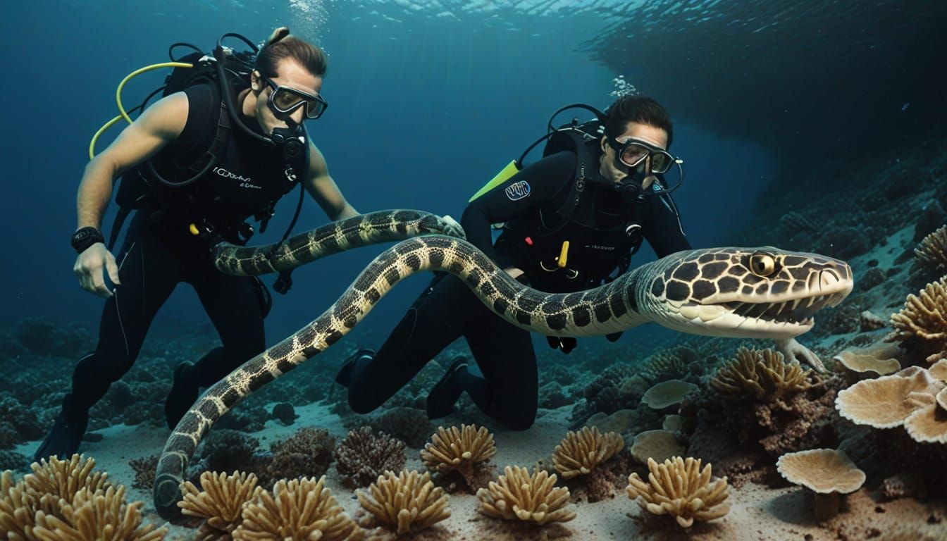 Underwater Encounter with a Majestic Sea Snake in a Vibrant ...