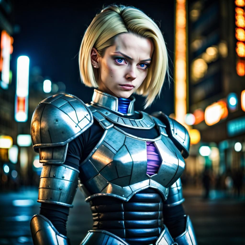 Android 18 in Armoured Dress in Octagon City Night