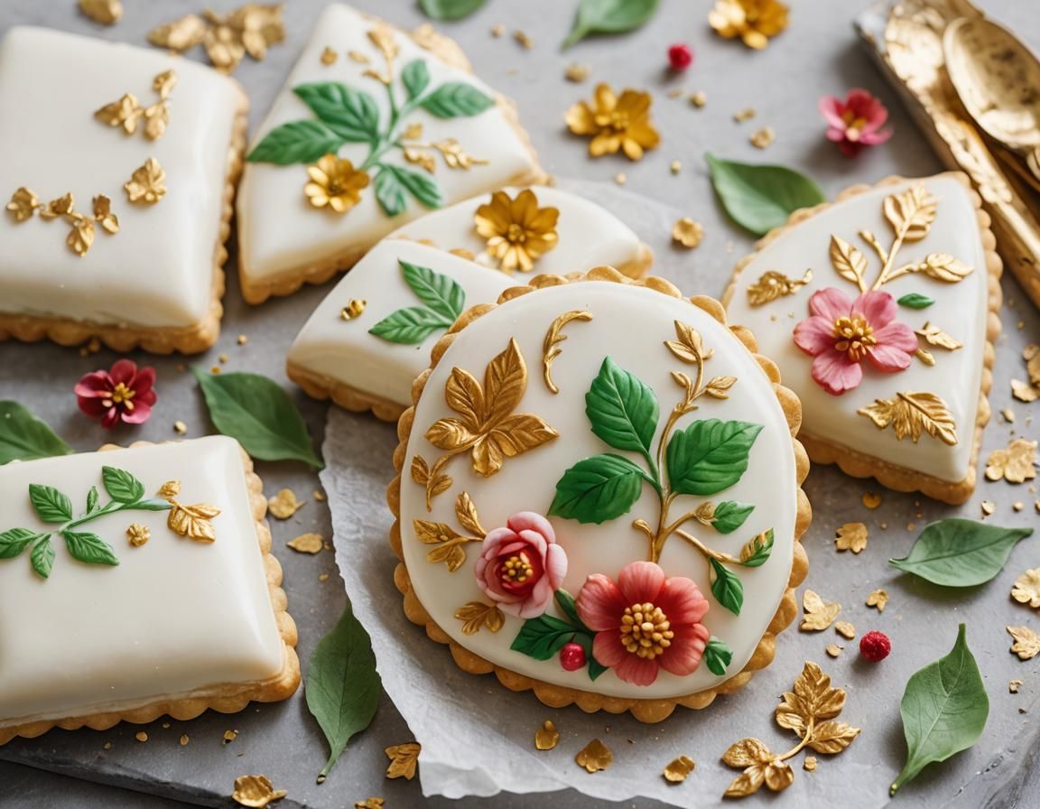 Stunning Bakery Delight with Floral Accents and Gold Leaf