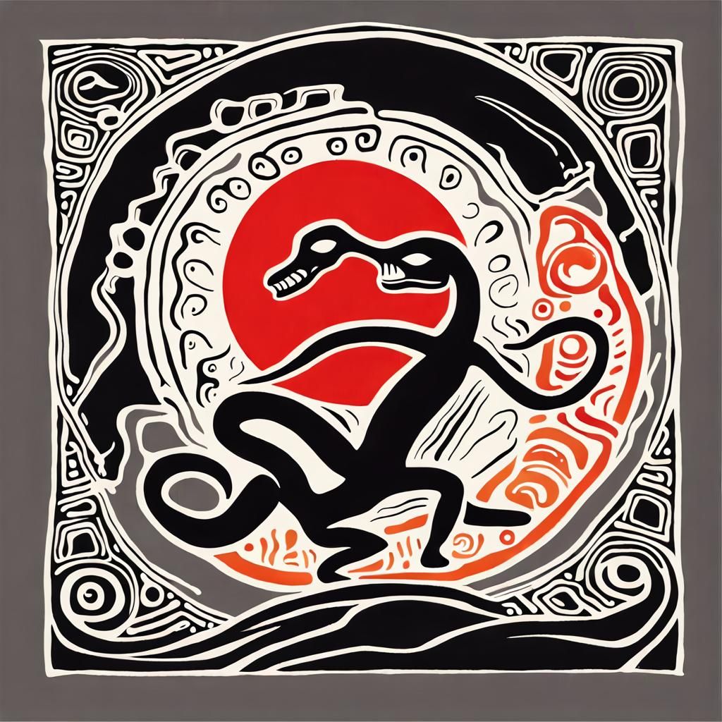 Ancient Dancer in Red Sunrise: A Primal Cave Painting