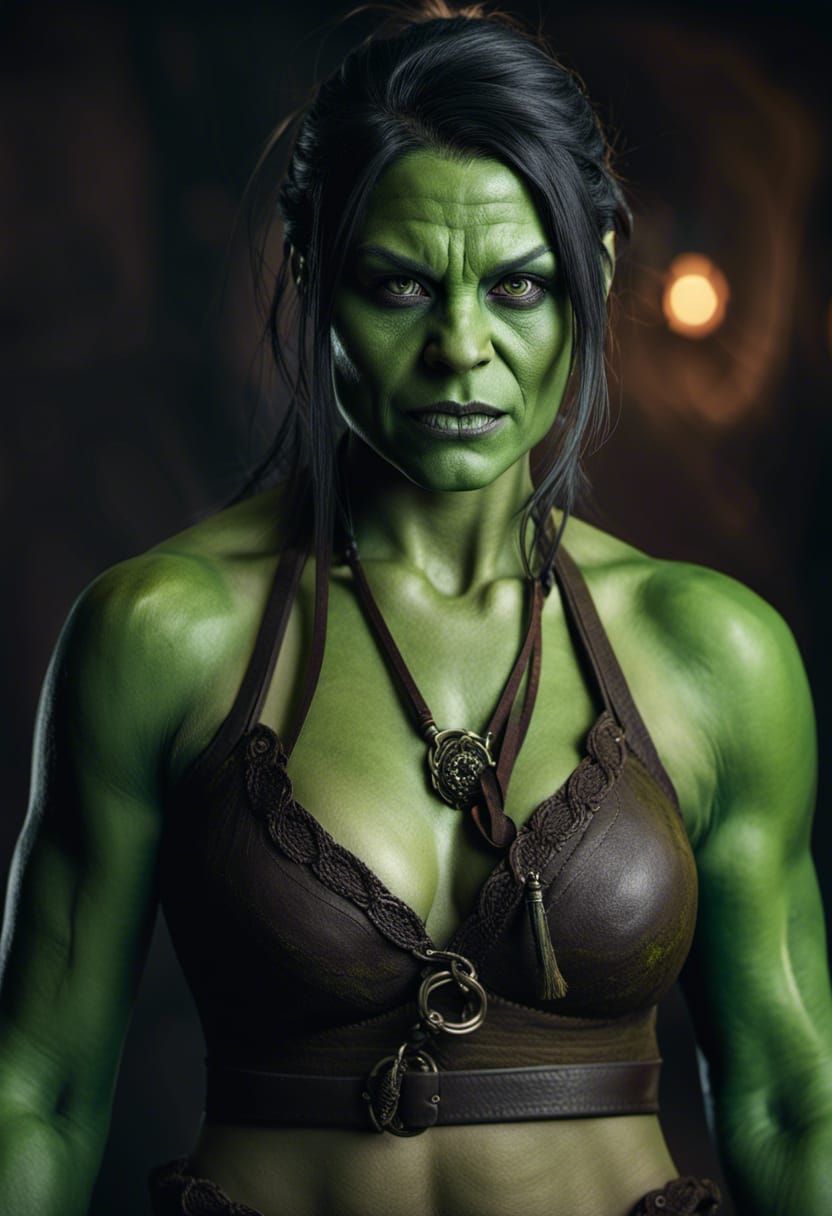 Orc Merchant Woman Portrait in Dark Fantasy Style