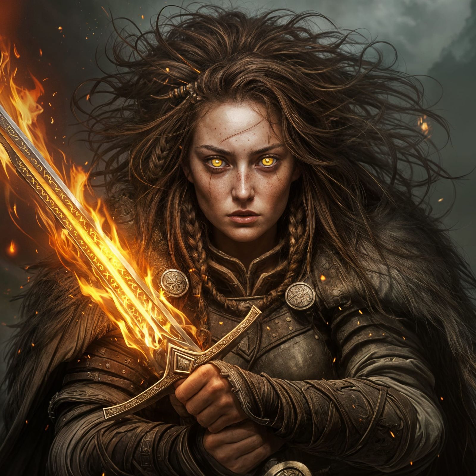 Sword Wielding Female Druid in Battle Ready Pose