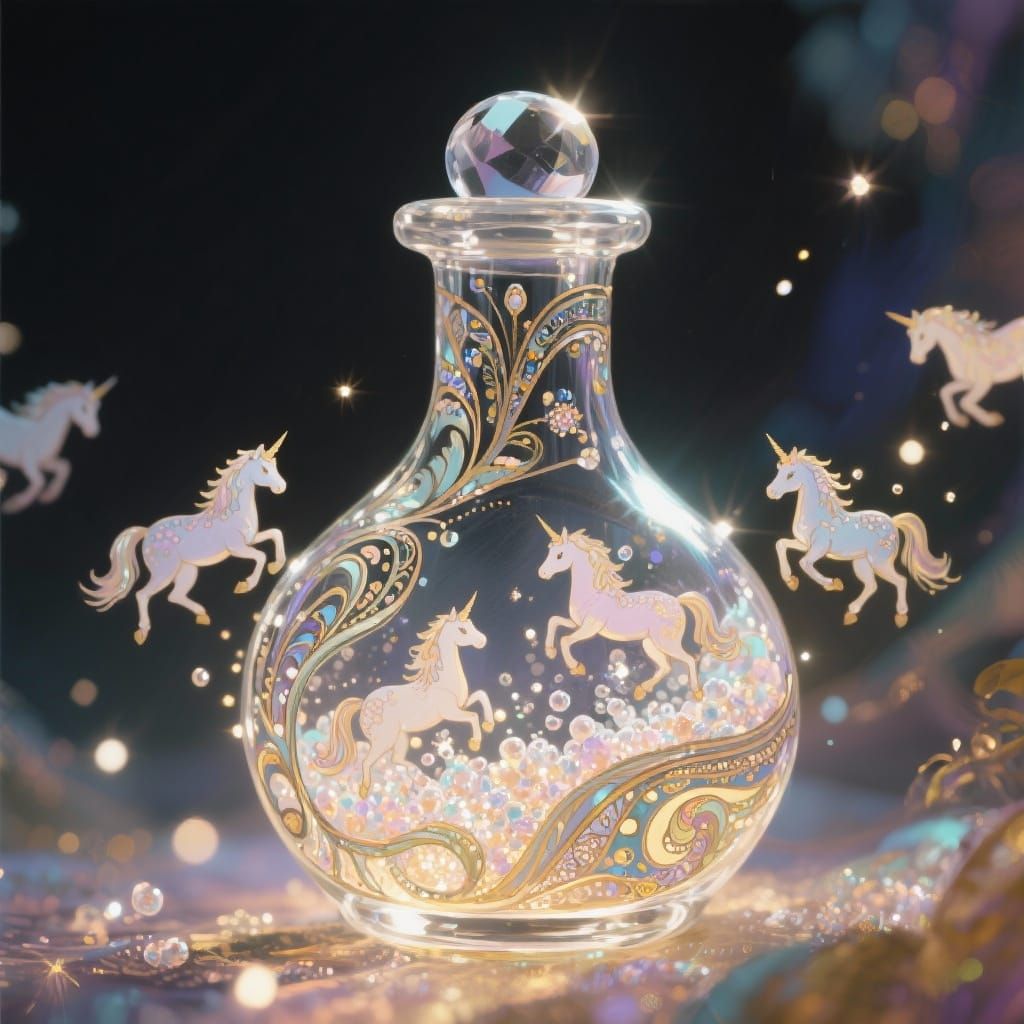 Magical Unicorn Potion Bottle in Art Nouveau Style
