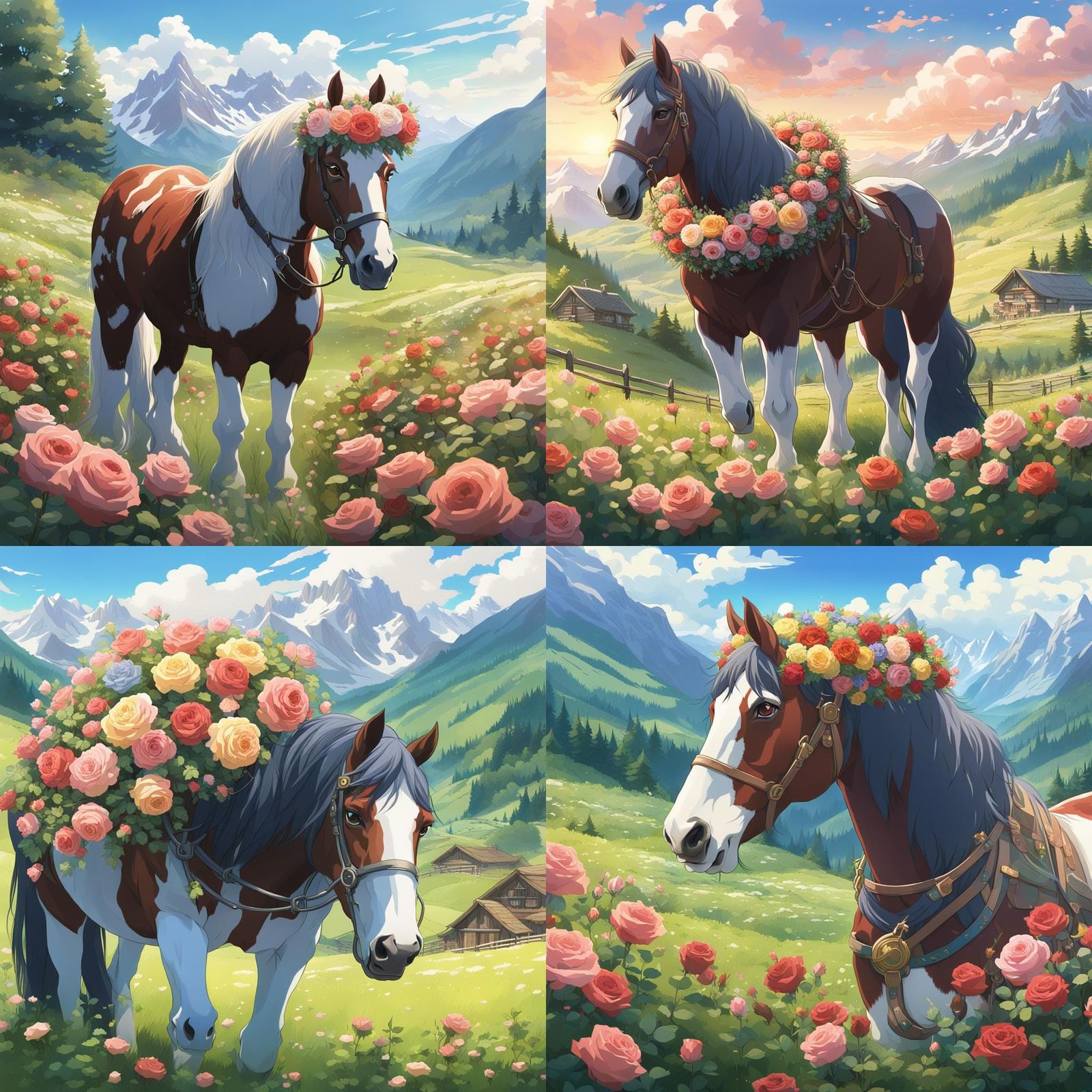 Gibbous Full Moonlit Alpine Scene of a Clydesdale Horse Wear...