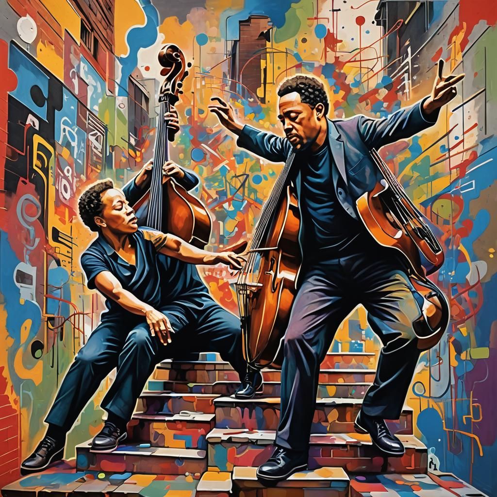 Vibrant Graffiti Art with Jazz Musical Notes