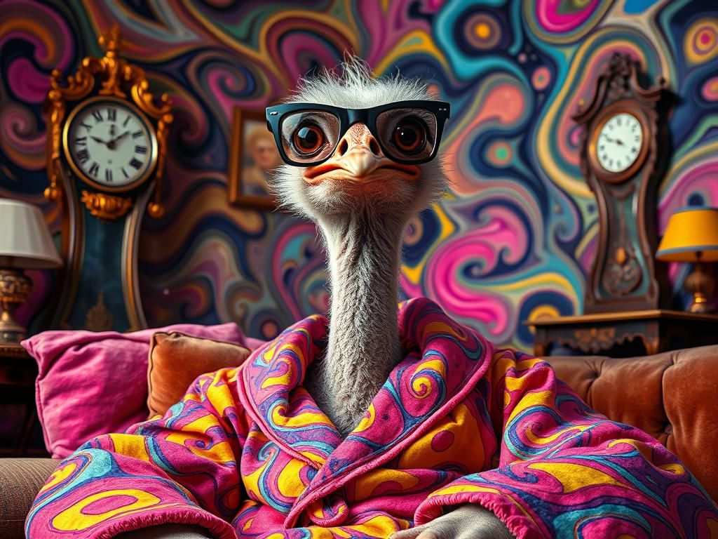 Surrealist Ostrich in Daliesque Dreamscape