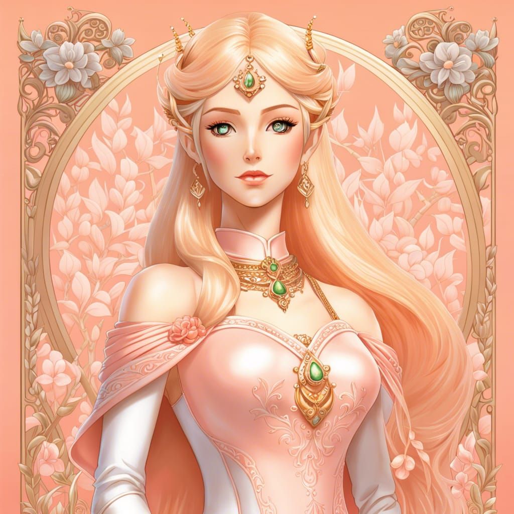 Sensual Elven Princess in Peach Momoko Style Comic Cover Art