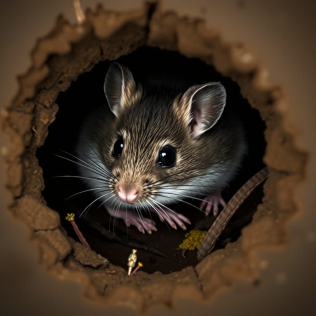 Shy Mouse Hidden Deep Inside Its Hole