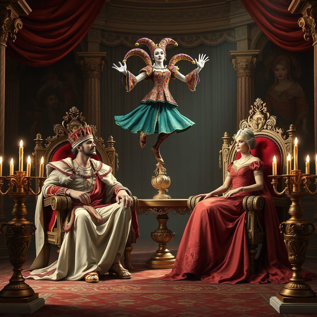 Regal Roman Court Performs by Jester in Lavish Atmosphere