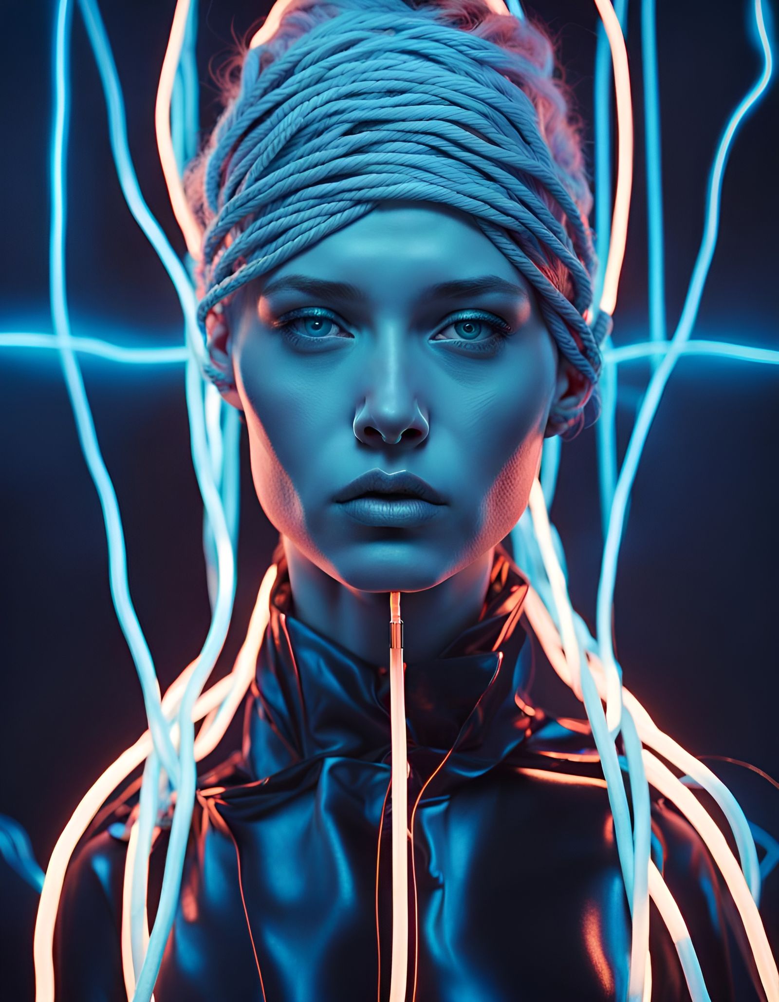 Dreamy Neon Studio Portrait in Cyberpunk Aesthetic