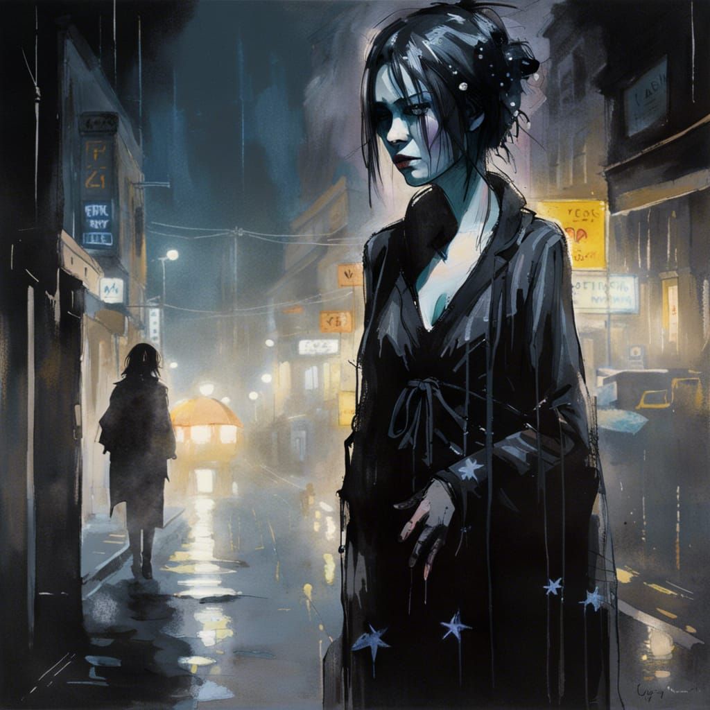 Gothic Female in Tokyo's Neon Twilight